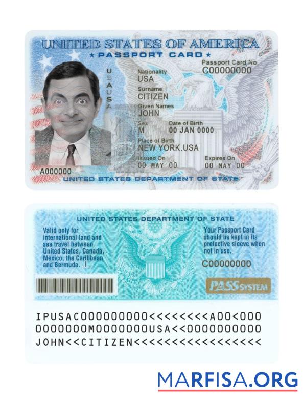 Realistic USA Passport ID Card example